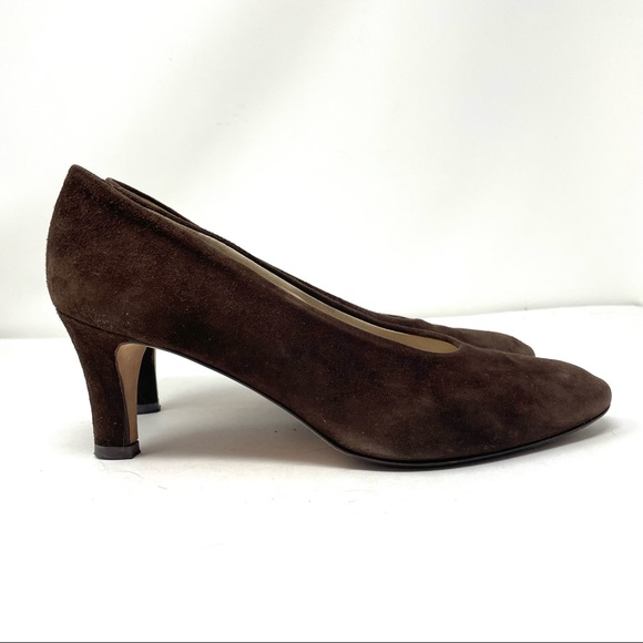 LARRY STUART vintage chocolate brown suede heels, made in Italy, size 7.5 - Picture 4 of 12